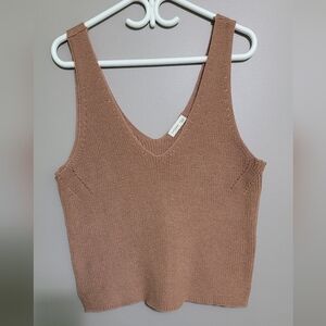 Gentle Fawn Tan Knit Tank Top Cropped V-neck L